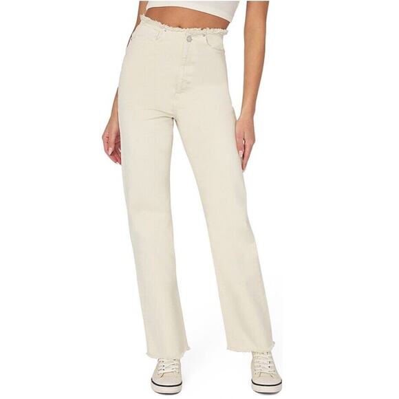 WEWOREWHAT Frayed WB Straight Denim Jeans in Classic White 24 - Picture 1 of 16